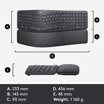 Logitech ERGO K860 Wireless Ergonomic Keyboard - Split Keyboard, Wrist Rest, Natural Typing, Stain-Resistant Fabric, Bluetooth and USB Connectivity, Compatible with Windows/Mac, Arabic Layout