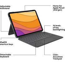 Logitech Combo Touch Ipad Air (4Th, 5Th Gen - 2020, 2022) Keyboard Case - Detachable Backlit Keyboard With Kickstand, Trackpad, Smart Connector, Ara Keyboard - Grey