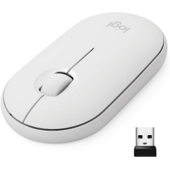 Logitech Pebble Wireless Mouse with Bluetooth or 2.4 GHz Receiver, Silent, Slim Computer Mouse with Quiet Clicks, for Laptop/Notebook/iPad/PC/Mac/Chromebook - Off White