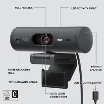 Logitech Brio 500 Full HD Webcam with Auto Light Correction, Show Mode, Dual Noise Reduction Mics, Privacy Cover, Works Microsoft Teams, Google Meet, Zoom, USB-C Cable - Graphite