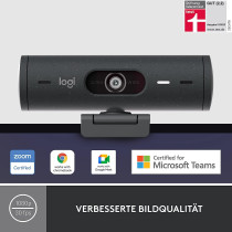Logitech Brio 500 Full HD Webcam with Auto Light Correction, Show Mode, Dual Noise Reduction Mics, Privacy Cover, Works Microsoft Teams, Google Meet, Zoom, USB-C Cable - Graphite