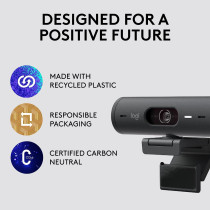 Logitech Brio 500 Full HD Webcam with Auto Light Correction, Show Mode, Dual Noise Reduction Mics, Privacy Cover, Works Microsoft Teams, Google Meet, Zoom, USB-C Cable - Graphite