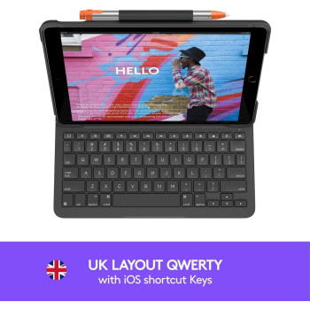 Logitech Ipad (7Th, 8Th, 9Th Generation) Keyboard Case, Slim Folio With Integrated Wireless Keyboard Graphite, Ara Keyboard