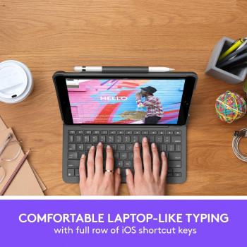 Logitech Ipad (7Th, 8Th, 9Th Generation) Keyboard Case, Slim Folio With Integrated Wireless Keyboard Graphite, Ara Keyboard