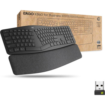 Logitech Ergo K860 Split Wireless Keyboard for Business - Ergonomic Design, Secured Logi Bolt Technology, Bluetooth, Globally Certified, Windows/Mac/Chrome/Linux - Graphite