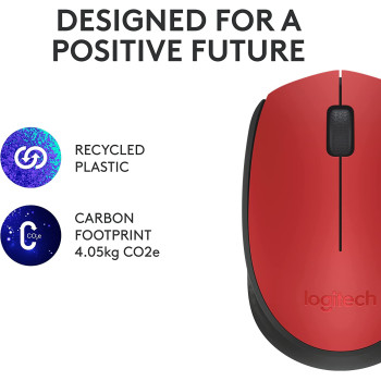 Logitech M171 Wireless Mouse for PC, Mac, Laptop, 2.4 GHz with USB Mini Receiver, Optical Tracking, 12-Months Battery Life, Ambidextrous - Red
