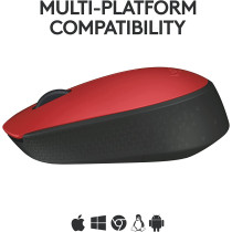 Logitech M171 Wireless Mouse for PC, Mac, Laptop, 2.4 GHz with USB Mini Receiver, Optical Tracking, 12-Months Battery Life, Ambidextrous - Red