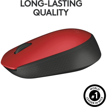 Logitech M171 Wireless Mouse for PC, Mac, Laptop, 2.4 GHz with USB Mini Receiver, Optical Tracking, 12-Months Battery Life, Ambidextrous - Red