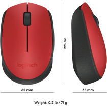Logitech M171 Wireless Mouse for PC, Mac, Laptop, 2.4 GHz with USB Mini Receiver, Optical Tracking, 12-Months Battery Life, Ambidextrous - Red