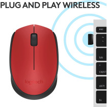 Logitech M171 Wireless Mouse for PC, Mac, Laptop, 2.4 GHz with USB Mini Receiver, Optical Tracking, 12-Months Battery Life, Ambidextrous - Red