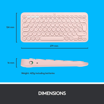 Logitech K380 Multi-Device Bluetooth Wireless Keyboard With Easy-Switch For Up To 3 Devices, Slim, 2 Year Battery Pc, Laptop, Windows, Mac, Chrome Os, Android, Ipad Os, Apple Tv - Rose - Ara, Intnl