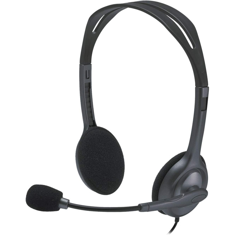 Logitech H111 Wired Headset Stereo Headphones with Noise Cancelling Microphone 3.5 mm Audio Jack - Black