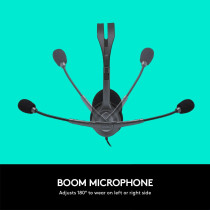 Logitech H111 Wired Headset Stereo Headphones with Noise Cancelling Microphone 3.5 mm Audio Jack - Black