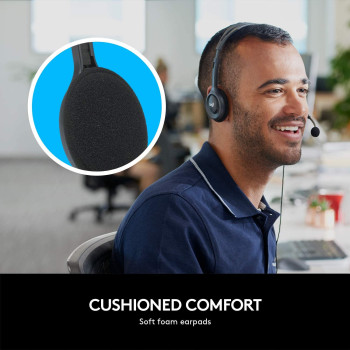 Logitech H111 Wired Headset Stereo Headphones with Noise Cancelling Microphone 3.5 mm Audio Jack - Black