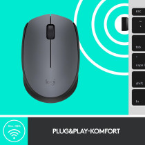 Logitech M170 Wireless Mouse, 2.4 GHz with USB Nano Receiver, Optical Tracking, 12-Months Battery Life, Ambidextrous, PC/Mac/Laptop - Grey, 910-004642