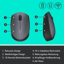 Logitech M170 Wireless Mouse, 2.4 GHz with USB Nano Receiver, Optical Tracking, 12-Months Battery Life, Ambidextrous, PC/Mac/Laptop - Grey, 910-004642