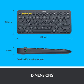 Logitech K380 Multi-Device Bluetooth Wireless Keyboard, Easy-Switch Design, Slim, Portable, 2 Year Battery, Works With Pc, Laptop, Windows, Mac, Android, Ipad Os, Apple Tv, Qwerty Ar Layout - Black