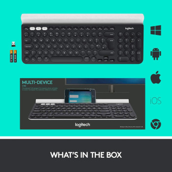 Logitech K780 Multi Device Wireless Keyboard 2.4Ghz & Bluetooth, Dark Grey, White, Black