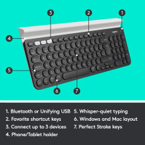 Logitech K780 Multi Device Wireless Keyboard 2.4Ghz & Bluetooth, Dark Grey, White, Black