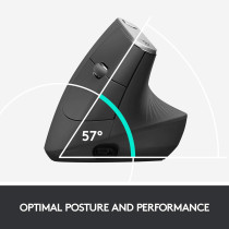 Logitech MX Vertical Wireless Mouse Advanced Ergonomic Design Reduces Muscle Strain, Control and Move Content Between 3 Windows and Apple Computers (Bluetooth or USB), Rechargeable, Graphite