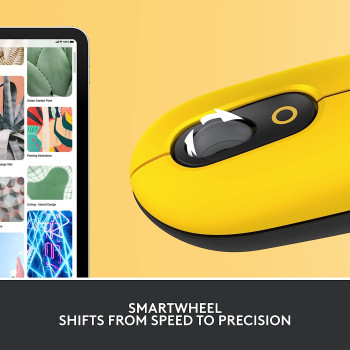 Logitech Pop Mouse, Wireless Mouse With Customizable Emojis, Silenttouch Technology, Precision/Speed Scroll, Compact Design, Bluetooth, Multi Device, Os Compatible Blast, Blast Yellow, 910-006546