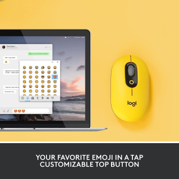 Logitech Pop Mouse, Wireless Mouse With Customizable Emojis, Silenttouch Technology, Precision/Speed Scroll, Compact Design, Bluetooth, Multi Device, Os Compatible Blast, Blast Yellow, 910-006546