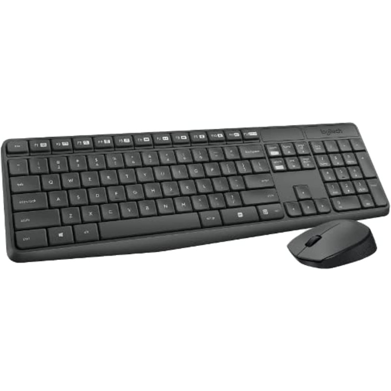 Logitech MK235 Wireless Keyboard and Mouse Combo for Windows, 2.4 GHz Wireless with Unifying USB-Receiver, Wireless Mouse, 15 FN Keys, 3-Year Battery Life, PC/Laptop, US INTL Layout - Black
