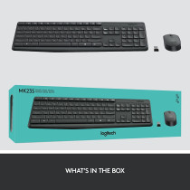 Logitech MK235 Wireless Keyboard and Mouse Combo for Windows, 2.4 GHz Wireless with Unifying USB-Receiver, Wireless Mouse, 15 FN Keys, 3-Year Battery Life, PC/Laptop, US INTL Layout - Black