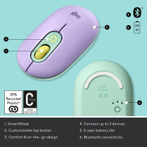 Logitech Pop Mouse, Wireless Mouse With Customizable Emojis, Silenttouch Technology, Precision/Speed Scroll, Compact Design, Bluetooth, Multi Device, Os Compatible Daydream, 910-006547