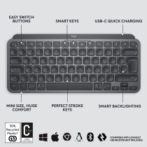 Logitech MX Keys Mini Minimalist Wireless Illuminated Keyboard, Compact, Bluetooth, Backlit, USB-C, Compatible with Apple macOS, iOS, Windows, Linux, Android, Metal Build - Graphite