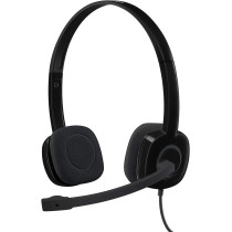 Logitech H151 Wired Headset, Stereo Headphones With Rotating Noise Cancelling Microphone, 3.5 mm Audio Jack, In Line Controls, Pc/Mac/Laptop/Tablet/Smartphone Black, 981-000589, S,M,L