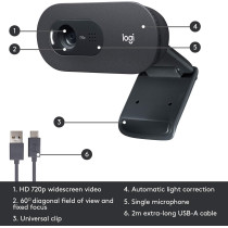 Logitech C505 Hd Webcam With Long Range Mic, 720P/30 Fps Resolution - Black