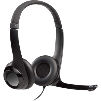 Logitech H390 Wired Headset, Stereo Headphones with Noise Cancelling Microphone, USB, In Line Controls, PC/Mac/Laptop Black, Silver, 981-000014, ClearChat, 1 Pack