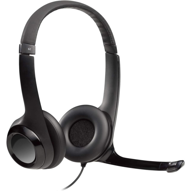 Logitech H390 Wired Headset, Stereo Headphones with Noise Cancelling Microphone, USB, In Line Controls, PC/Mac/Laptop Black, Silver, 981-000014, ClearChat, 1 Pack