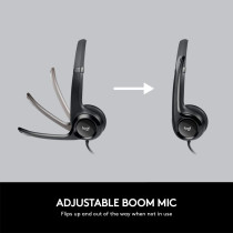 Logitech H390 Wired Headset, Stereo Headphones with Noise Cancelling Microphone, USB, In Line Controls, PC/Mac/Laptop Black, Silver, 981-000014, ClearChat, 1 Pack