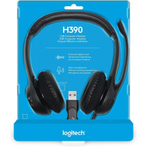 Logitech H390 Wired Headset, Stereo Headphones with Noise Cancelling Microphone, USB, In Line Controls, PC/Mac/Laptop Black, Silver, 981-000014, ClearChat, 1 Pack