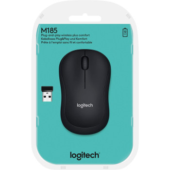 Logitech M185 Wireless Mouse, 2.4GHz with USB Mini Receiver, 12-Month Battery Life, 1000 DPI Optical Tracking, Ambidextrous PC/Mac/Laptop - Grey