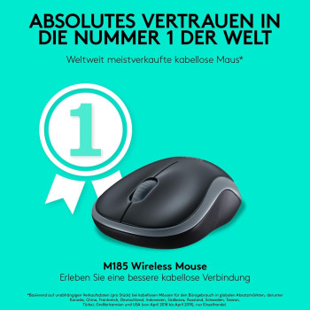 Logitech M185 Wireless Mouse, 2.4GHz with USB Mini Receiver, 12-Month Battery Life, 1000 DPI Optical Tracking, Ambidextrous PC/Mac/Laptop - Grey