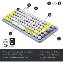 Logitech Pop Keys Mechanical Wireless Keyboard With Customizable Emoji Keys, Durable Compact Design, Bluetooth Or Usb Connectivity, Multi Device, Os Compatible Daydream, 920-010736