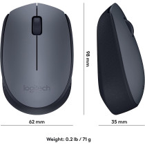 Logitech M170 Wireless Mouse, 2.4 GHz with USB Mini Receiver, Optical Tracking, 12-Months Battery Life, Ambidextrous PC/Mac/Laptop - Grey/Black