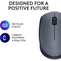 Logitech M170 Wireless Mouse, 2.4 GHz with USB Mini Receiver, Optical Tracking, 12-Months Battery Life, Ambidextrous PC/Mac/Laptop - Grey/Black