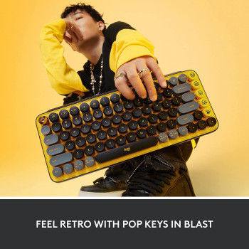 Logitech Pop Keys Mechanical Wireless Keyboard With Customizable Emoji Keys, Durable Compact Design, Bluetooth Or Usb Connectivity, Multi-Device, Os Compatible - Blast, Blast Yellow, 920-010735