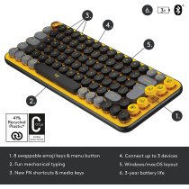 Logitech Pop Keys Mechanical Wireless Keyboard With Customizable Emoji Keys, Durable Compact Design, Bluetooth Or Usb Connectivity, Multi-Device, Os Compatible - Blast, Blast Yellow, 920-010735