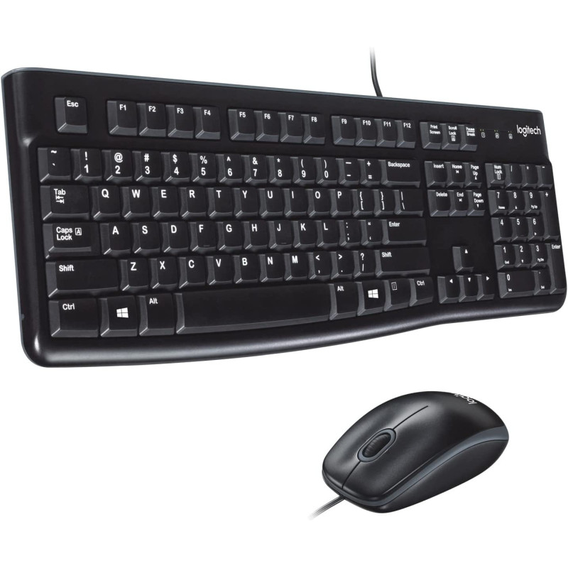 Logitech MK120 Wired Keyboard and Mouse for Windows, Optical Wired Mouse, USB Plug and Play, Full Size, PC/Laptop, English/Arabic Layout Black, 920-002546