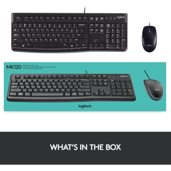 Logitech MK120 Wired Keyboard and Mouse for Windows, Optical Wired Mouse, USB Plug and Play, Full Size, PC/Laptop, English/Arabic Layout Black, 920-002546