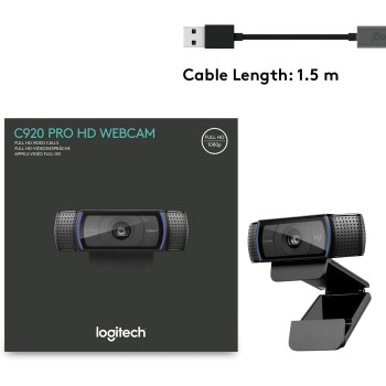 Logitech C920 Widescreen HD Pro Webcam Black, 960-000764, Logitech HD Pro Webcam C920 Video Calling and Recording 1080p Camera