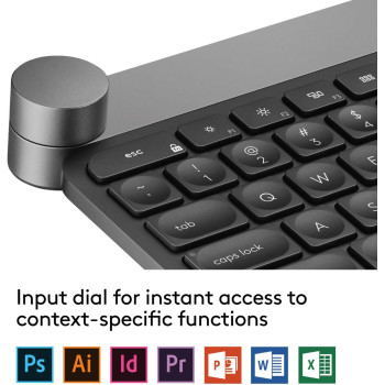 Logitech Craft Illuminated Wireless Keyboard, 2.4Ghz And Bluetooth, Programmable Input Dial, Multi-Device, Automatic Backlit Keys, Rechargeable, Pc/Mac/Laptop Qwerty US-International Layout