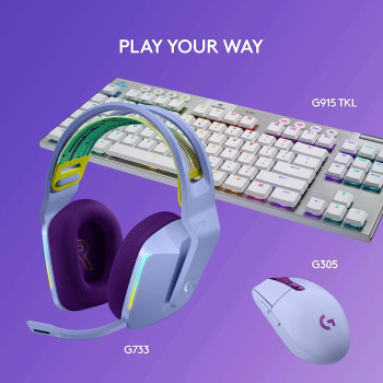 Logitech G733 Lila Light Speed Wireless RGB Stereo Over-the-Head Binaural Circumaural Gaming Headset (65.6ft, 5kg Ohm, 20 Hz - 20kHz)