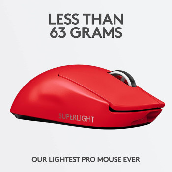 Logitech G PRO SUPERLIGHT Wireless Gaming Mouse, Ultra Lightweight 63 g, HERO 25K Sensor, 25,600 DPI, 5 Programmable Buttons, Long Battery Life, On-Board Memory, for esports, PC / Mac - Red