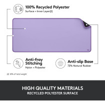 Logitech Desk Mat Studio Series, Multifunctional Large Desk Pad, Extended Mouse Mat, Office Desk Protector with Anti slip Base, Spill resistant Durable Design, Lavender, 956-000054, Medium